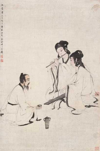 傅抱石 40年代初 雅乐图 立轴